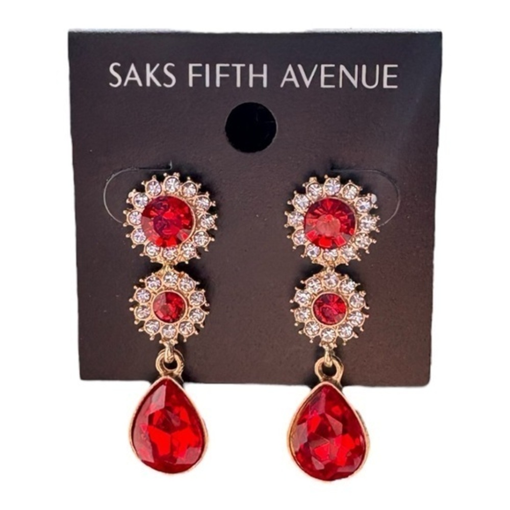 3/$40 Saks Fifth Avenue Red and Gold Drop Dangle Earrings